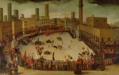 Een feest op het Campo del Campo, Siena, 1597 door Vincenzo Rustici